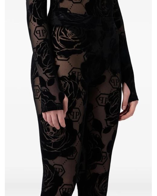 Philipp Plein Flock Legging Met Monogram in het Black