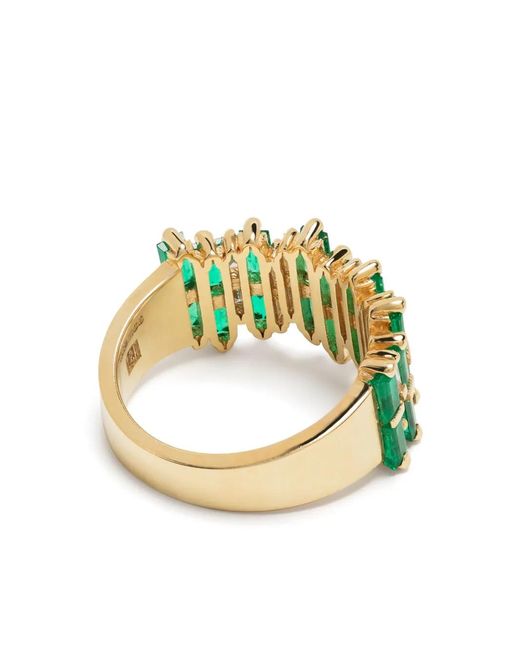 Suzanne Kalan Green 18Kt Diamond And Emerald Half-Band Ring