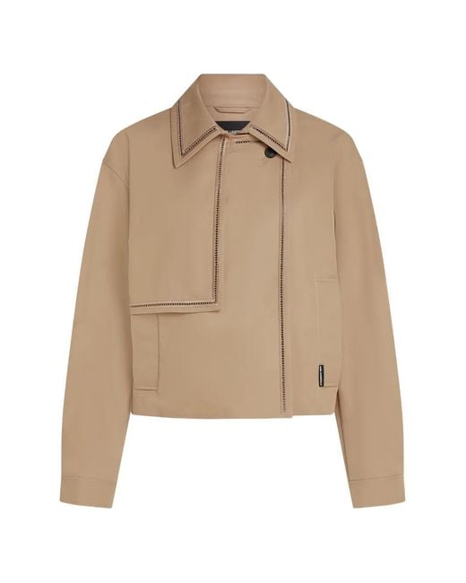 Karl Lagerfeld Natural Cut-Out Embroidery Short Trench Coat
