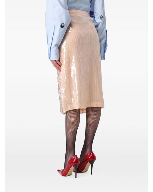 Des Phemmes Natural Crystal-Embellished Sequined Midi Skirt