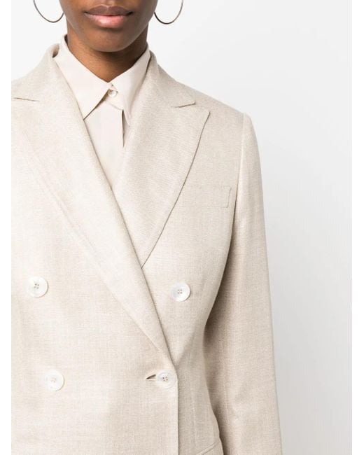 Kiton Natural Double-Breasted Silk Blazer