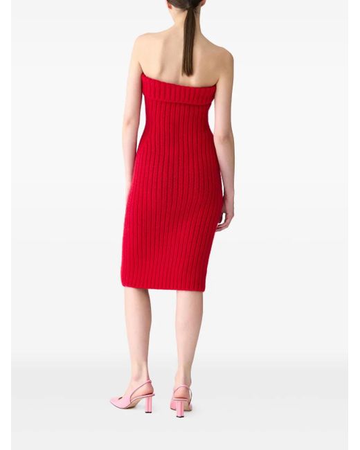 Carolina Herrera Red Ribbed-Knit Midi Dress