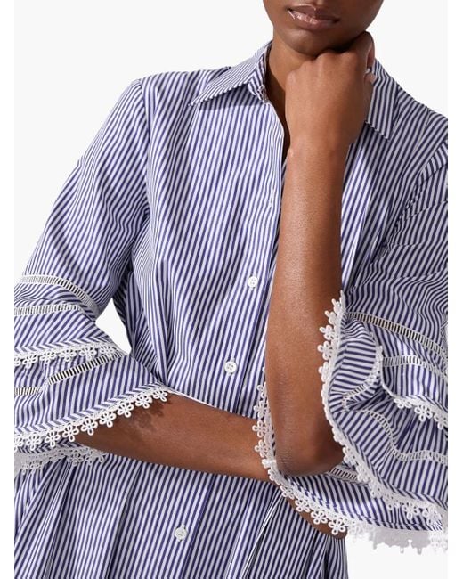 Carolina Herrera Lace-Trim Striped Shirt Dress in Blue | Lyst 