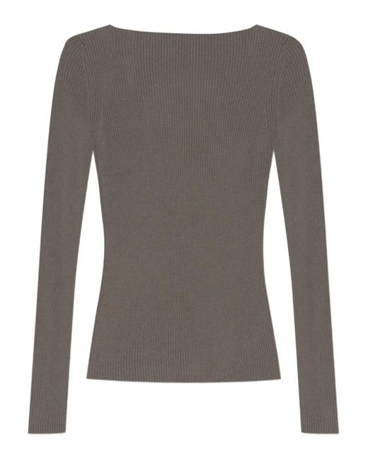 Rick Owens Gray Ribbed Open-Back Sweater