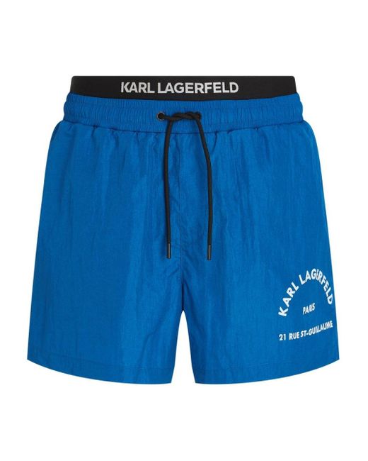 Karl Lagerfeld Blue Address-print Drawstring Swim Shorts for men