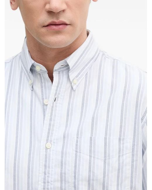 Benetton White Striped Button-Down Shirt for men