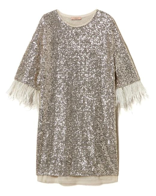 Twinset Gray Sequin-Embellished Minidress