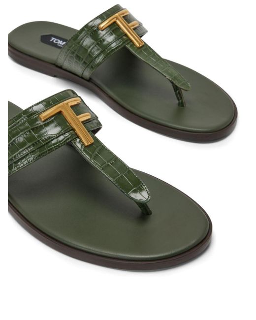 Tom Ford Green Brighton Leather Sandals for men