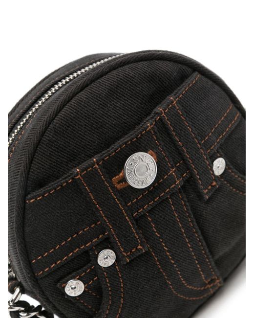 Moschino Jeans Black Decorative Stitching Denim Shoulder Bag