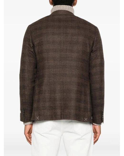 Canali Brown Double-Breasted Checked Blazer for men