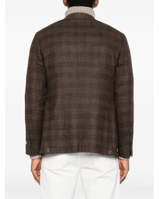Canali Brown Double-Breasted Checked Blazer for men