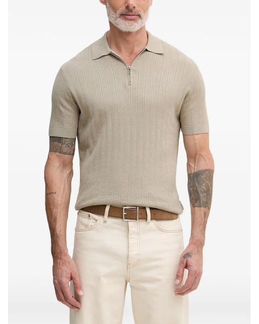 ARMANI EXCHANGE Natural Ribbed-Knit Zip-Fastening Polo Shirt for men