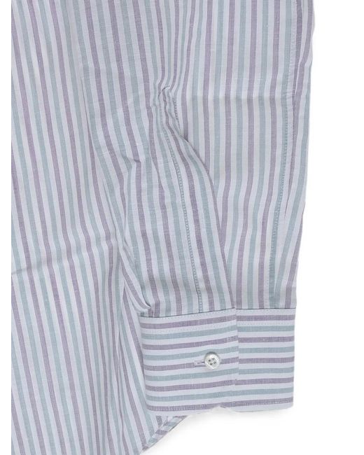 Corneliani Gray Striped French-Collar Shirt for men