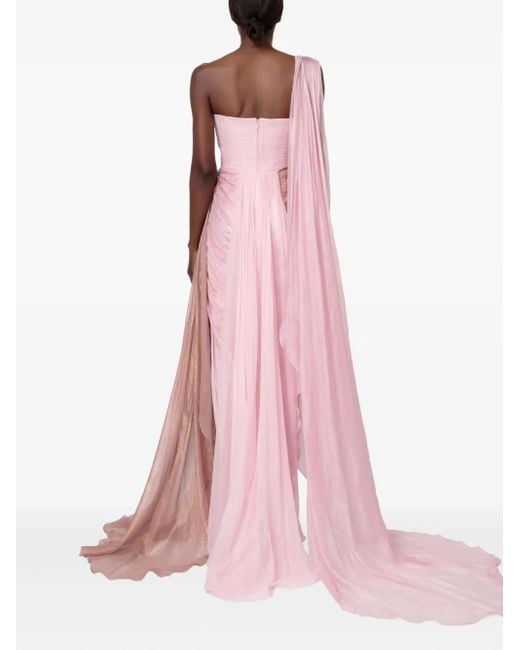 IRIS SERBAN Pink Alexa Draped One-Shoulder Gown