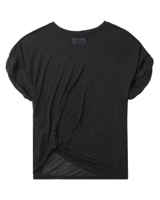 Izzue Black Twist-detail Semi-sheer T-shirt