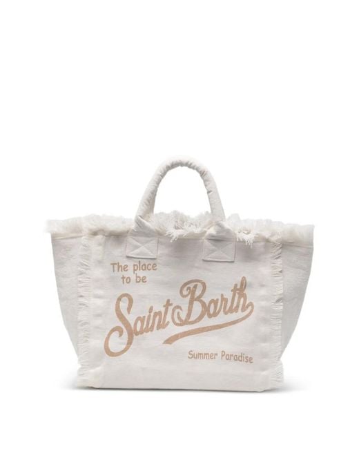Mc2 Saint Barth White Vanity Frayed-Detail Tote Bag