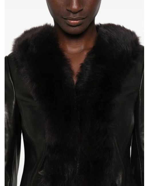 Nour Hammour Black Sofie Fur-Trimmed Leather Jacket