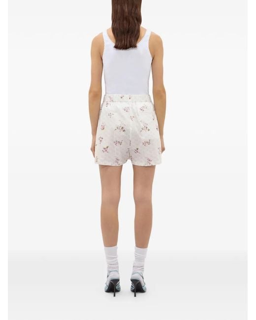 MSGM White Short À Fleurs Imprimées