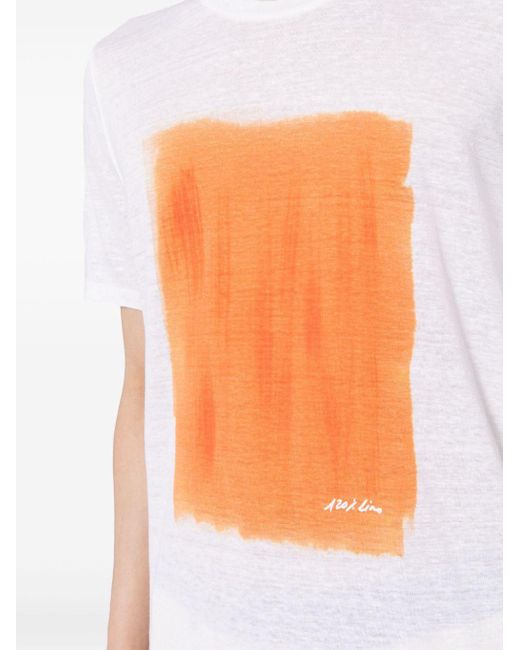 120% Lino Leinen-T-Shirt mit Malerei-Print in Orange für Herren