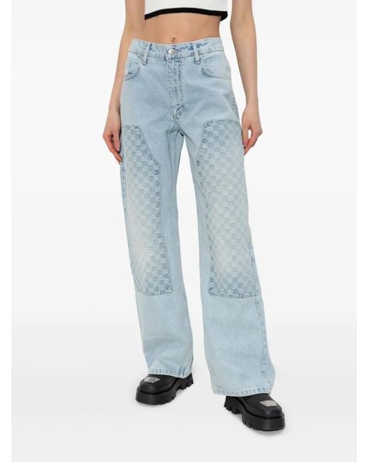 M I S B H V Blue Monogram-Pattern Jeans