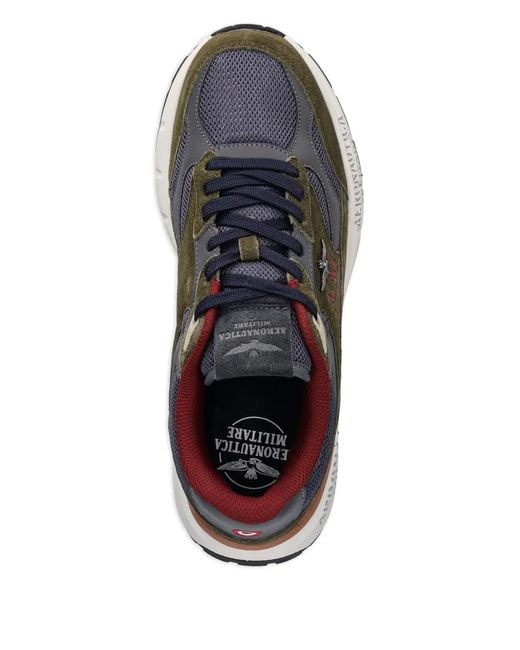 Aeronautica Militare Green Logo-Appliquéd Sneakers for men
