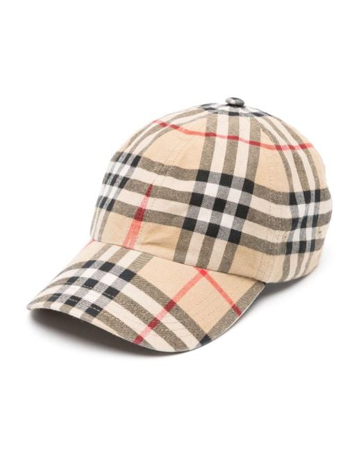 Burberry Vintage Check-pattern Cotton Cap in het Natural