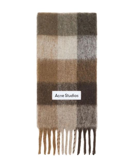 Sciarpa A Quadri Con Frange di Acne in Brown