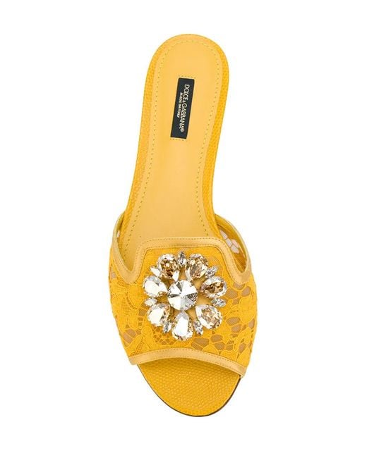 Dolce & Gabbana Yellow Bianca Crystal-embellished Lace Slide Sandal