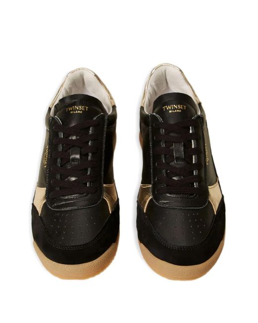 Twinset Black Laminated-Details Running Sneakers