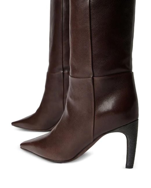Brunello Cucinelli Brown 80Mm Pointed Heel Leather Boots