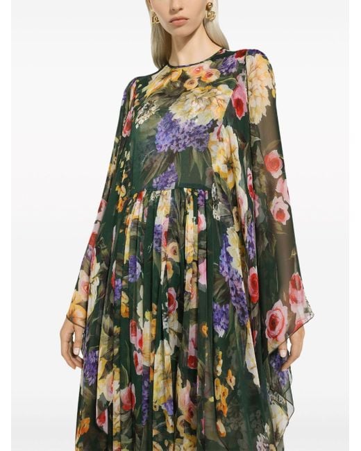 Dolce & Gabbana Green Floral-print Silk Maxi Dress
