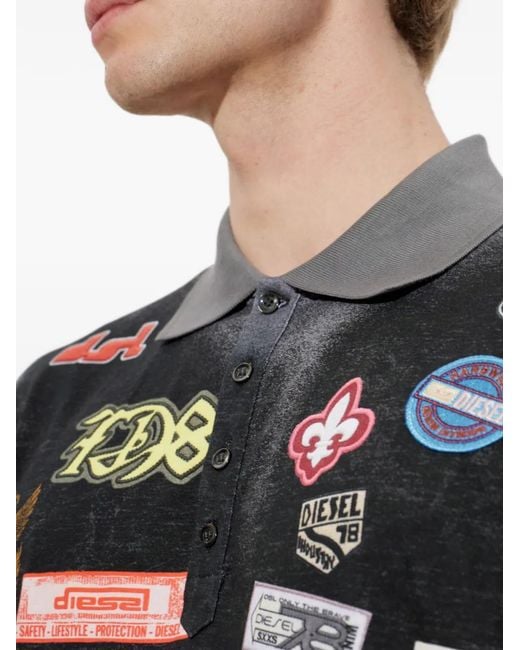DIESEL Black Patch-Detail Polo Shirt for men
