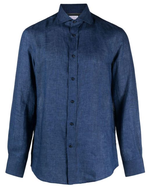 Brunello Cucinelli Blue Buttoned-up Linen Shirt for men