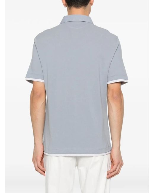 Brunello Cucinelli Gray Buttoned Short-Sleeve Polo Shirt for men