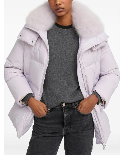 Yves Salomon Purple Lambshearling-Collar Down Coat