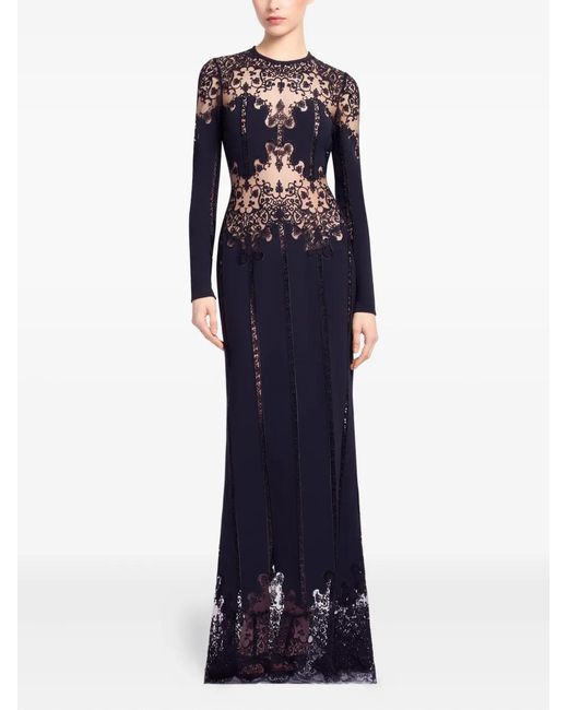 Elie Saab Blue Floral-Embroidered Maxi Dress