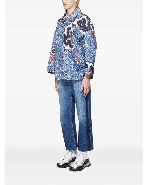 Garbage TV Blue Graffiti-Print Canvas Jacket for men