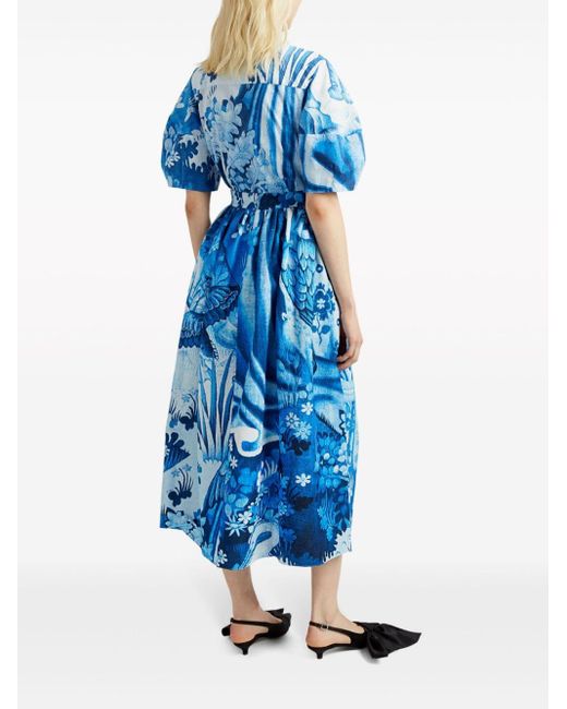 Erdem Blue Graphic-print High-waisted Skirt