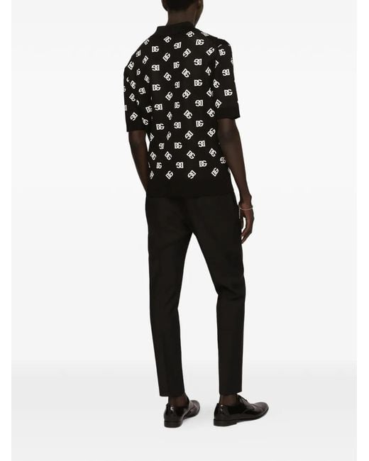 Dolce & Gabbana Black Pantalon En Coton Stretch À Broderie Dg for men