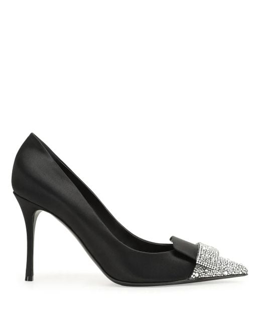 Sergio Rossi Black Embellished 90Mm Leather Shoes