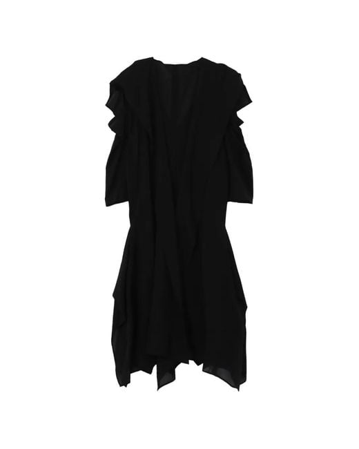Yohji Yamamoto Black Draped-Detail Asymmetric-Hem Coat