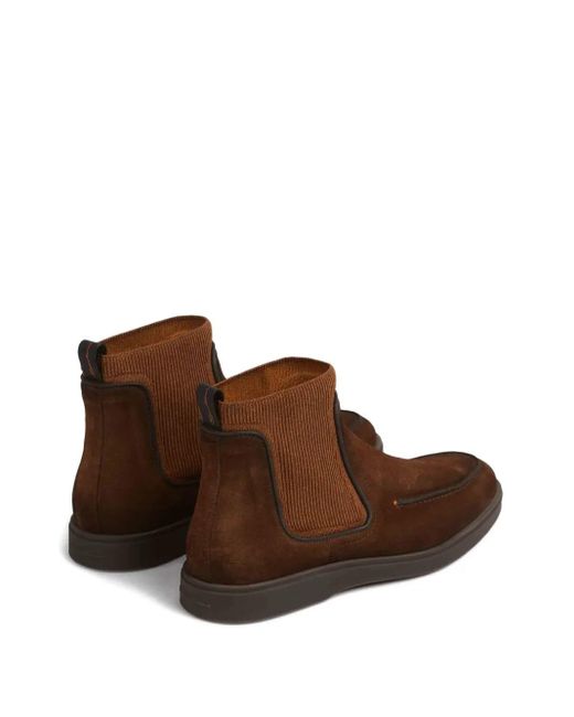 Santoni Brown Ribbed Panel Leather Boots for men