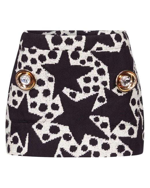 Area Blue Crystal Medallion Jacquard Miniskirt