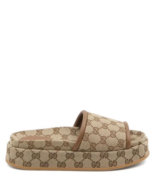 Gucci Brown Gg Canvas & Leather Platform Slide