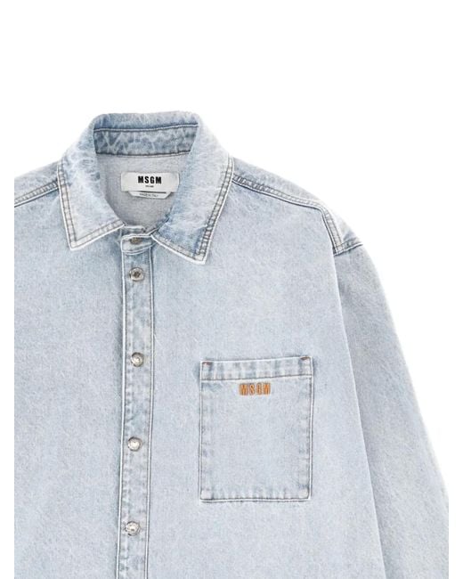 MSGM Blue Chest-Pocket Shirt for men