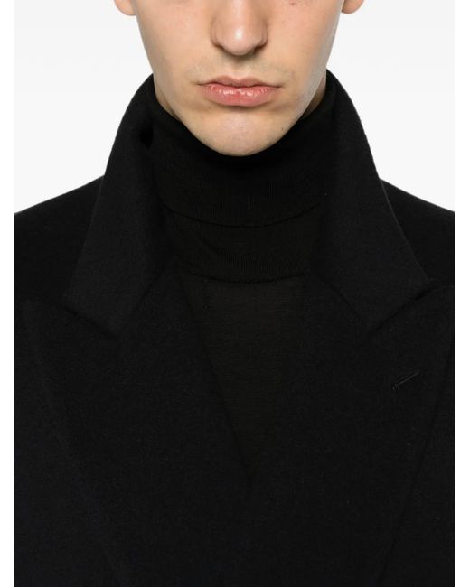 Lardini Black Double-Breasted Peak-Lapel Coat for men