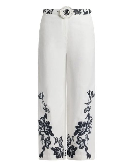 Hemant & Nandita White Pantalon Ceinturé Ahi À Fleurs Brodées