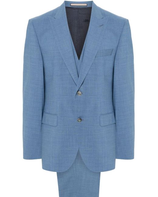 Boss Blue Single-breasted Virgin Wool Suit for men