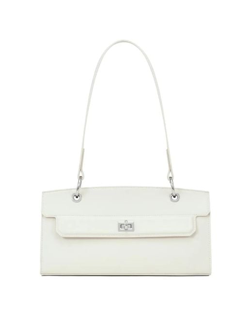 POTAMY White Flap Leather Shoulder Bag