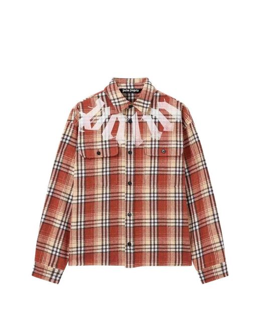 Palm Angels Red Check-Print Logo-Print Shirt Jacket for men